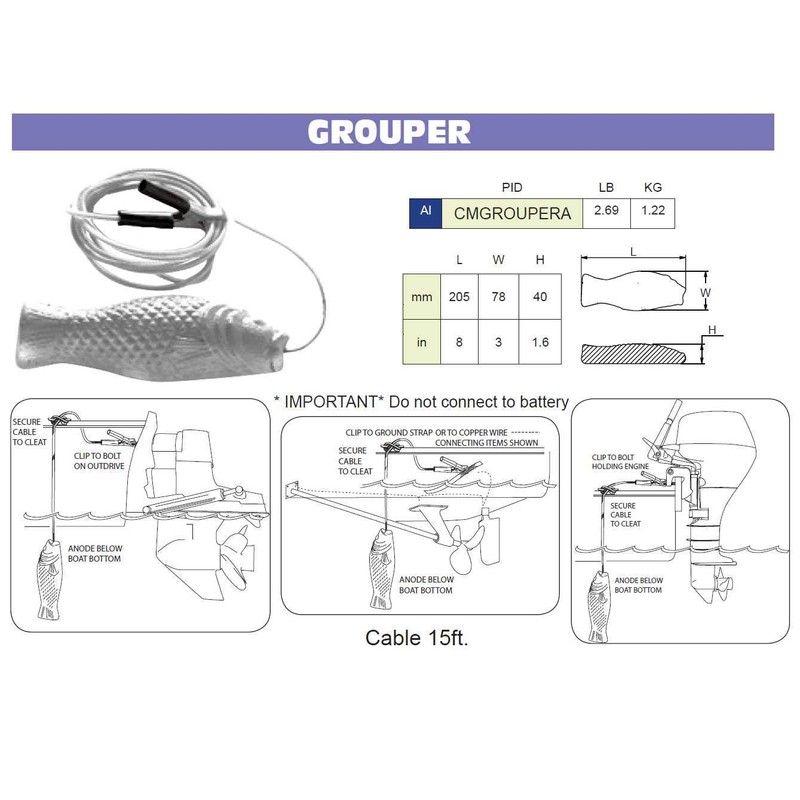Martyr CMGROUPERA, Aluminum Alloy Grouper Hanging Aluminum Anode