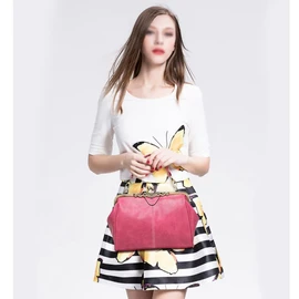 Dayfine Bolso de mano de piel esmerilado para mujer, bolso retro con cierre de beso, bolso de mano, bolso de hombro, bolso mediano, Rosado, Talla unica
