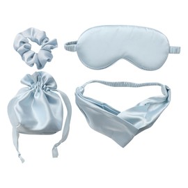 JIHUOO JIHUOO 4 Pcs Artificial Silk Sleep Masks Hair Scrunchies Headband and Pouches Soft Eye Mask Cover Stain Blackout Blindfold for Sleeping Wedding Bridesmaid Gifts Blue