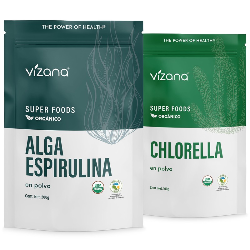 VIZANA NUTRITION Chlorella y Espirulina Orgánica Certificadas USDA en Polvo