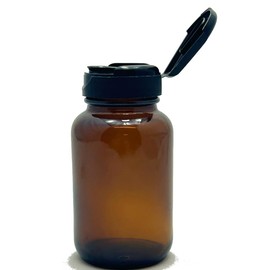 JUVITUS 4 oz Amber Glass Packer Bottle with Black Flip Top Cap (12 pack) + Labels