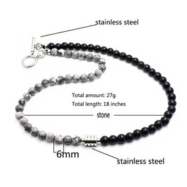 TreasureBay Handmade Mens Tigers Eye Onyx Beaded Necklace Chain Natural Gemstones Healing Crystal Jewellery (Black/Grey)