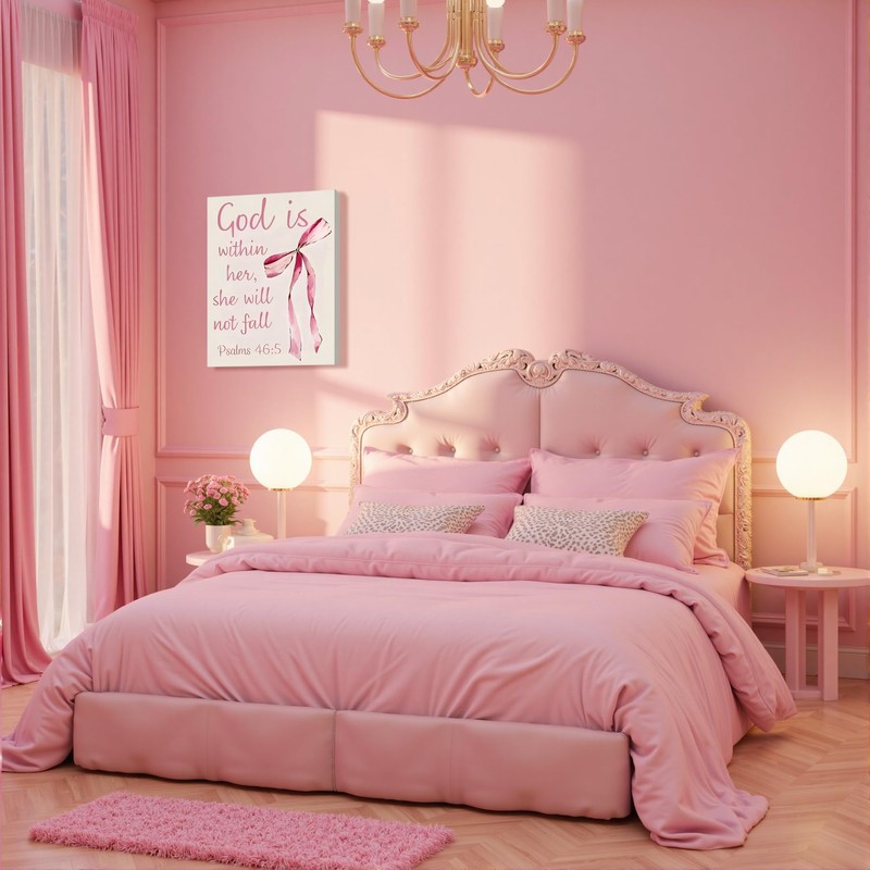 Framed Exquisite Poster, Pink Bow & Inspirational Bible Verse God