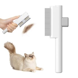 Marchul Flea Combs for Cats Dogs, Self-Cleaning Cat Flea Comb for Long & Short Hair Pets, Cat Grooming Brush with Release Button & Metal Round Teeth for Massage, Shedding Tangles & Removal Loose Hair