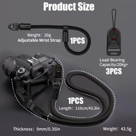 QMLING 2 Pack Camera Strap Quick Release with Camera Wrist Strap, Climbing Rope Camera Strap, Camera Neck Shoulder Strap for SLR DSLR Digital Mirrorless Camera (Black)