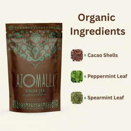 Peppermint Brew Cacao Shell Tea, Organic Cacao & Peppermint Herbal Blend, 15 Non-Toxic, Food-Grade Material Pyramid Sachets, Naturally Caffeine-Free, Non-GMO, Vegan