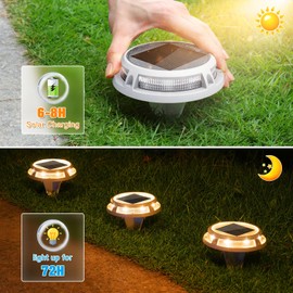 VOLISUN Solar Driveway Lights Dock Outdooor Waterproof Marker Lights,12 Pack Solar Deck Light 2 Colors in 1 Led IP67, Step Light for Driveway Sidewalk Pathway Yard(White/Warm White)