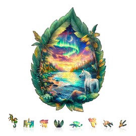 AEEKDOOK Wooden Puzzles for Adults - 200 Pieces Aurora White Horse Wood Puzzle - Unique Shapes Wooden Jigsaw Puzzles for Adults - Eco-Friendly Puzzle Home Office Decor (M-12.7 * 9.2in)