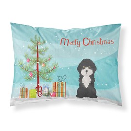 Caroline's Treasures CK3497PILLOWCASE Black and White Cyprus Poodle Christmas Tree Fabric Standard Pillowcase Lightweight Super Soft Easy Care Decorative Artwork Pillowcase, Standard