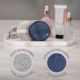 S&T INC. Face Scrubber, Dual-Sided Face Exfoliator with Elastic Strap, Facial Cleansing Pads and Makeup Remover, 3.3 Inch Diameter, 2 Pack, Navy and Grey