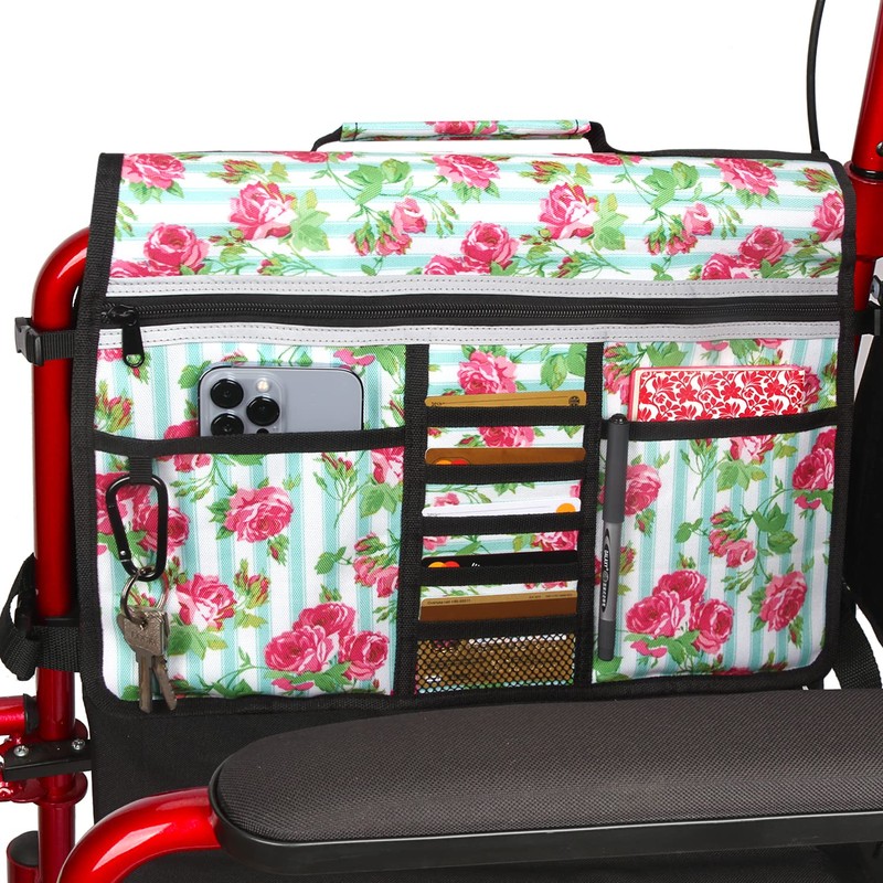 Wheelchair Storage Bag, Wheelchair Double-Sided Armrest Pouch with Cup Holder