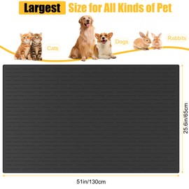51.2"x25.6"(130cm×65cm) Largest Dog Food Mat, XXXXL Silicone Dog and Cat Mat for Food and Water Bowls, Thinken Waterproof Non-Slip XXXL Pet Feeding Mat for Floors, Black