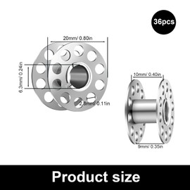 HASLED Pack of 36 Metal Bobbins for Sewing Machines (7 mm Inner Diameter) - Empty Bobbins with Transparent Storage Box - Sewing Accessories for DIY, Sewing & Crafts