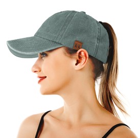 Ponytail Baseball Caps for Women - Washed High Pony Caps, Solid Color Cotton Adjustable Trucker Dad Cap Classic Vintage Denim Baseball Hats High Bun Pony Sun Caps for Women Ladies Outdoor (Army Green)
