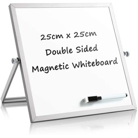 DOEWORKS Small Magnetic Whiteboard Desktop Whiteboard, Portable Drywipe Whiteboard Easel Reminder Board for Home, School, Office, 25 * 25cm