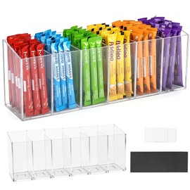 Drink Packet Organizer, Magnetic Water Packet Holder with Removable Divider & 6 Compartment, Clear Acrylic Water Flavor Packet Organization Container for Kitchen Bins Cabinets Organizer