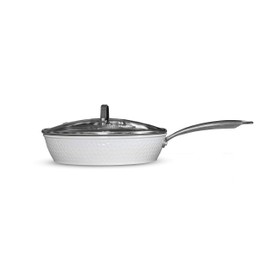 Orgreenic Luxurious Non-Stick Ceramic 12 Inch White Hammered Pan with Lid, Lightweight, Scratch-Resistant, Dishwasher Safe, Oven Safe up to 500°F, Suitable for All Stove Types