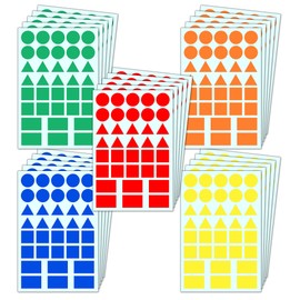 Pack of 1800 - Stickers Geometric Stickers Shapes Labels (Circle, Triangle, Square, Rectangle) - 5 Colours