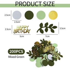 QFEHTHSK Pack of 200 Happy Birthday Confetti, Glitter Confetti, Table Decoration Confetti, Green Leaf Confetti, Suitable for Birthday Parties, Theme Parties