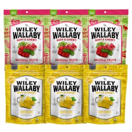 Wiley Wallaby Licorice Variety Pack - Original Fruits and Lemonade Classic Gourmet Soft & Chewy Australian Licorice Candy - Pack of 6