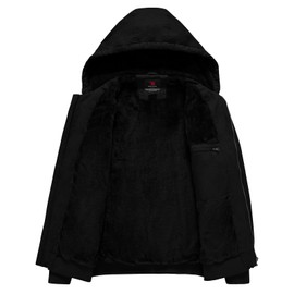 Rdruko Men's Flannel Lined Work Jackets Insulated Cotton Workwear Hooded Winter Warm Coats(Black, US XL)