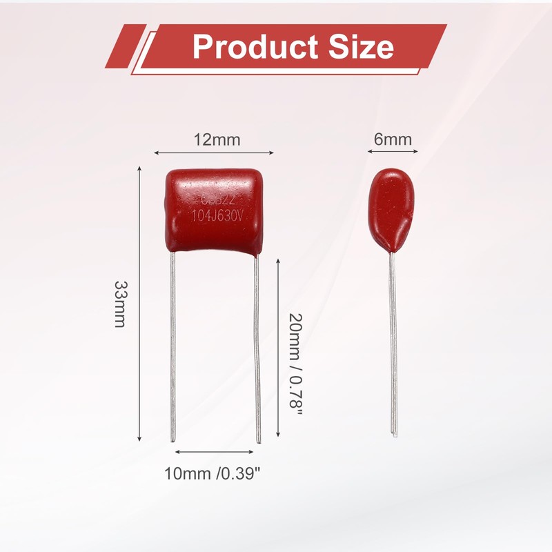 sourcing map 20Pcs CBB22 630V 104J 5% Tolerance Through Hole