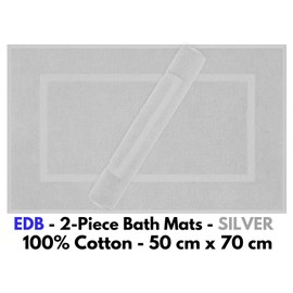 EDB Pack of 2 Terry Toweling Bath Mats Set 100% Cotton Maximum Absorbency Quick Dry 50 x 70 cm Machine Washable Soft 1000-GSM (Silver)