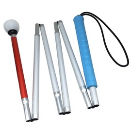 Aluminium Folding Long Stick with 6 Stick Segments, Plastic Rolling Tip, White Stick for Blind People (Blue Handle, 120 cm)