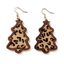 Christmas Tree Earrings Western Wooden Christmas Holiday Drop Dangle Earrings Celebration Decoration New Year Party Jewelry Christmas Creative Gifts for Women-Brown