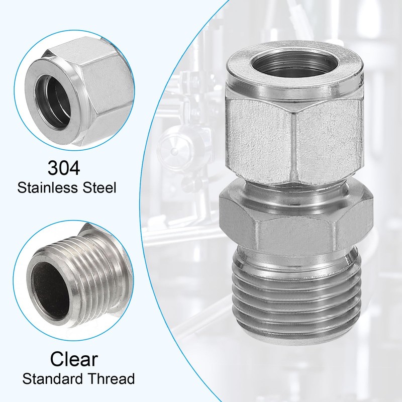 PATIKIL 1/2G x Φ1/2" 304 Stainless Steel Compression Tube Fitting,