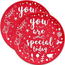 Hunken 11" Red Melamine Christmas Plates - Shatter-Proof & Chip-Resistant Reusable Round Dinner Plates with Festive Flower Design, Perfect for Weddings, Parties, and Anniversaries (2 Pack)