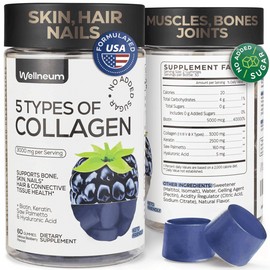 Wellneum Collagen Peptide Gummies for Women Men 3000 Mg Collagen Supplement for Hear Skin