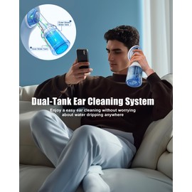 Maoever Electric Ear Wax Removal with One-Piece Waste Tank, Water Powered Ear Cleaner with 4 Pressure Modes for Earwax Remove at Home (Blue)