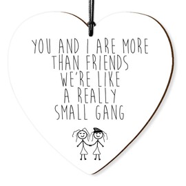 Friendship Gift Heart with Message You and I are More than Friends We're Like a Really Small Gang Wooden Sign with Meaningful Inspirational Quote