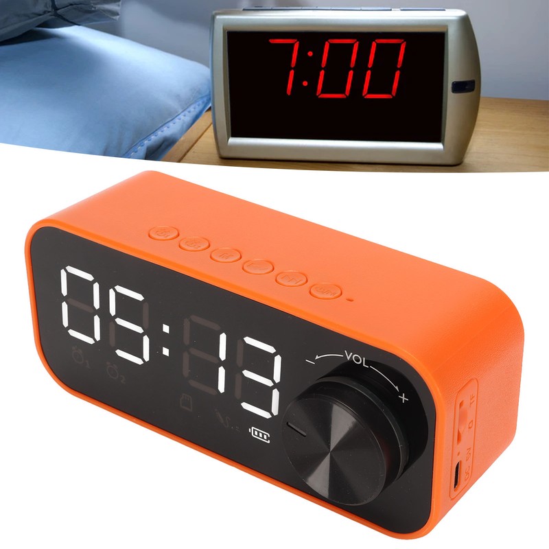 Mini Bluetooth Speaker Heavy Bass Dual Alarm Clock Portable Wireless