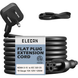 Elecan - Cable de alimentación de repuesto para computadora portátil de 45 grados, ángulo de 45 grados, sin costuras, 5-15P a IEC 320 C5, cable de CA universal de 3 clavijas, para impresora de