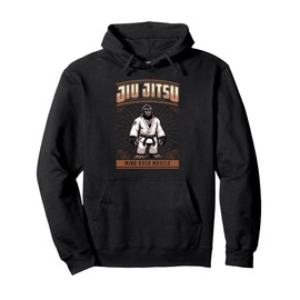 Jiu Jitsu Mind Over Muscle - Cute Grappling BJJ Gorilla Pullover Hoodie, black