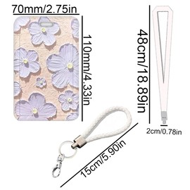 2 Pack Floral Slide Card Holder Card Holder Slide Plastic Badge Holder Floral Painted Flower Card Holder with Lanyard or Keychain
