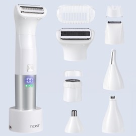 Bikini Trimmer for Women,6-in-1 Painless Electric Shaver for Women,Replaceable Lady Facial Razor,IPX7 Waterproof Wet & Dry Grooming Kit,Cordless Travel Razor with USB Charging Dock