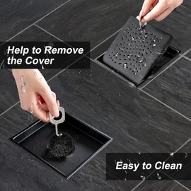 6Inch Square Shower Floor Drain with Flange,Newly Upgraded Electroplating Black ，Quadrato Pattern Grate Removable,Food-Grade SUS 304 Stainless Steel (Black 6X6)