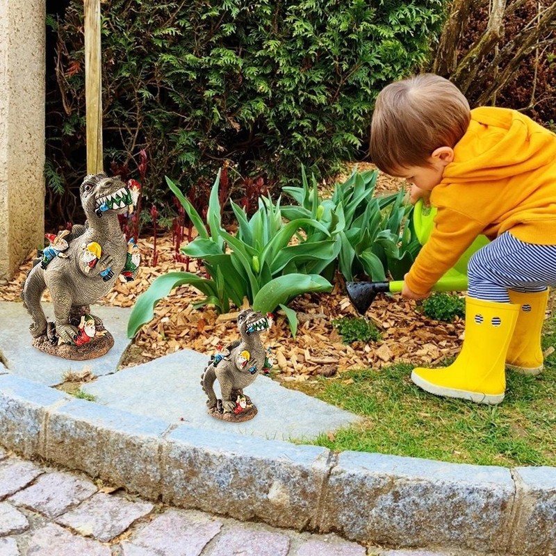Garden Statue Dinosaur Eating Goblins Resin Art Sculpture for Outdoor