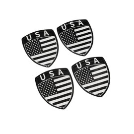 PTDecals 4 Pieces 40 x 50 mm Soft Flexible Epoxy USA Flag Emblem Sticker US Sticker for Vehicle Car Motorcycle Helmet Home Decoration (Black White)
