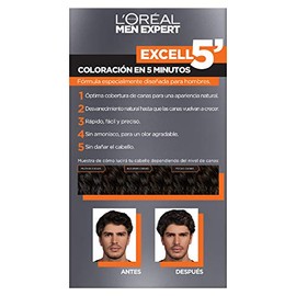 L'Oréal Paris Men Expert, Excell 5 Tinte Capilar Permanente Sin Amoníaco, 4 Castano Negro Natural, 133 g