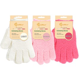 Evridwear Exfoliating Gloves for Shower, 100% Nylon Thick Soft Medium Heavy Bathing Gloves Dead Skin Remover Body Scrubber Smooth Skin with Hang Loop, 3 Pairs