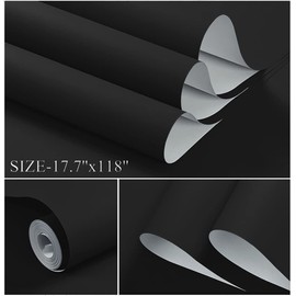 Dimoon 118''x17.7'' Black Peel and Stick Wallpaper Contact Paper Modern Self Adhesive Wall Paper Removable Renter Friendly Textured Solid Color Shelf Cabinet Vinyl Roll (118''x17.7'',Black)