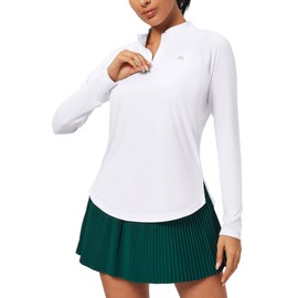 Heathyoga Womens Long Sleeve Workout Tops Golf Shirts for Woman UPF 50+ UV Sun Protection SPF Shirts Quarter Zip Pullover White