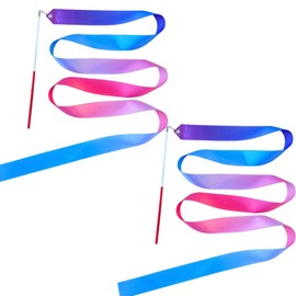 Dance Band, Pack of 2 Colourful Gymnastics Bands with Rod Gymnastics Ink Ribbon Dance Bands Children's Rainbow Ribbon for School and Home Game, Girls at Children's Birthday or Christmas Rhythmic