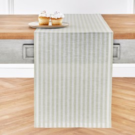 Solino Home Stripe Linen Table Runner 36 Inch - Sage and White, 100% Pure Linen Easter Table Runner 14 x 36 Inch Ideal for Dresser and Coffee Tables - Amalfi Stripe