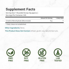 Instant Creatine Monohydrate Powder, 5g Per Serving – 240 Servings | Micronized, Unflavored, Fast Absorbing Formula | Supports Strength, Power, & High-Intensity Training* | Vegan, Keto, Non-GMO