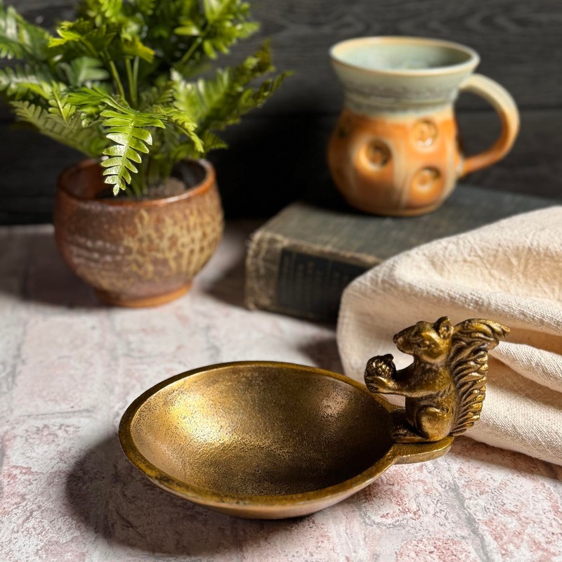 The Barrington Garage Squirrel with Acorn Cast Metal Decorative Bowl,